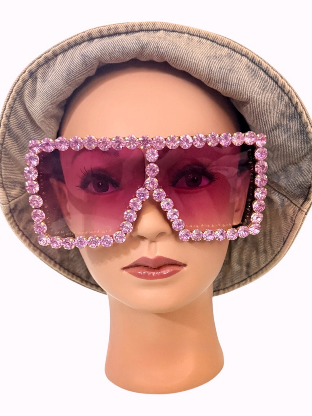 Pink Crystal Blinged out Oversized Square Sunglasses - Fashion Accessory